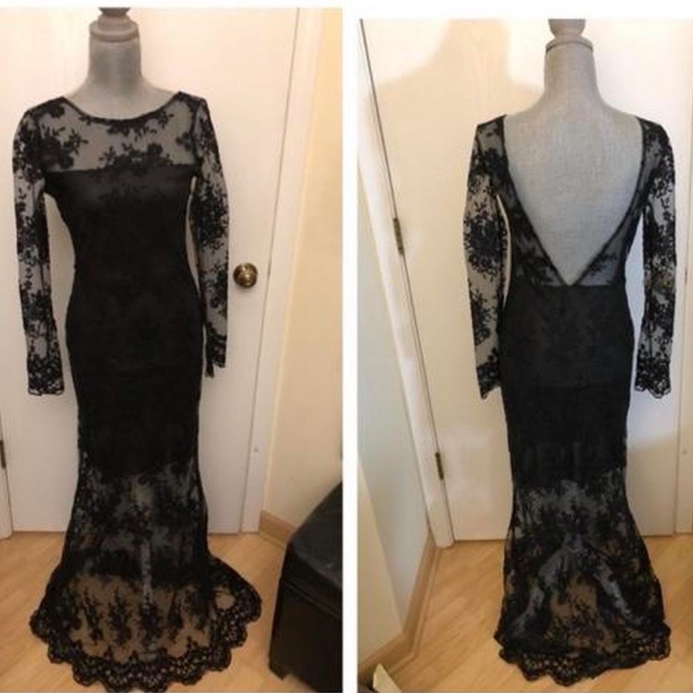 Elegant Black Lace Long Sleeve Dress